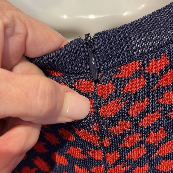 Michael Michael Kors Navy Red Patterned Midi Dress Size L fits like a medium - Picture 7 of 11